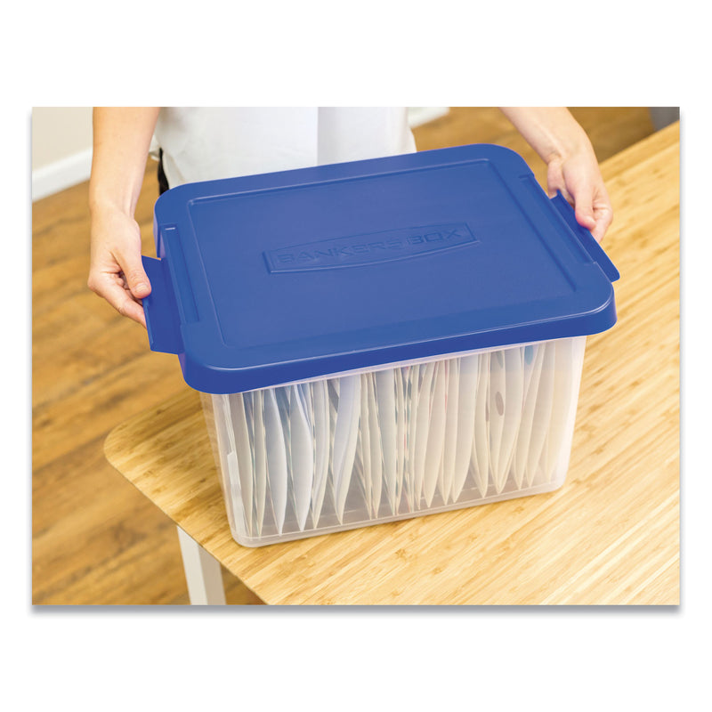 Bankers Box Heavy Duty Plastic File Storage, Letter/Legal Files, 14" x 17.38" x 10.5", Clear/Blue, 2/Pack