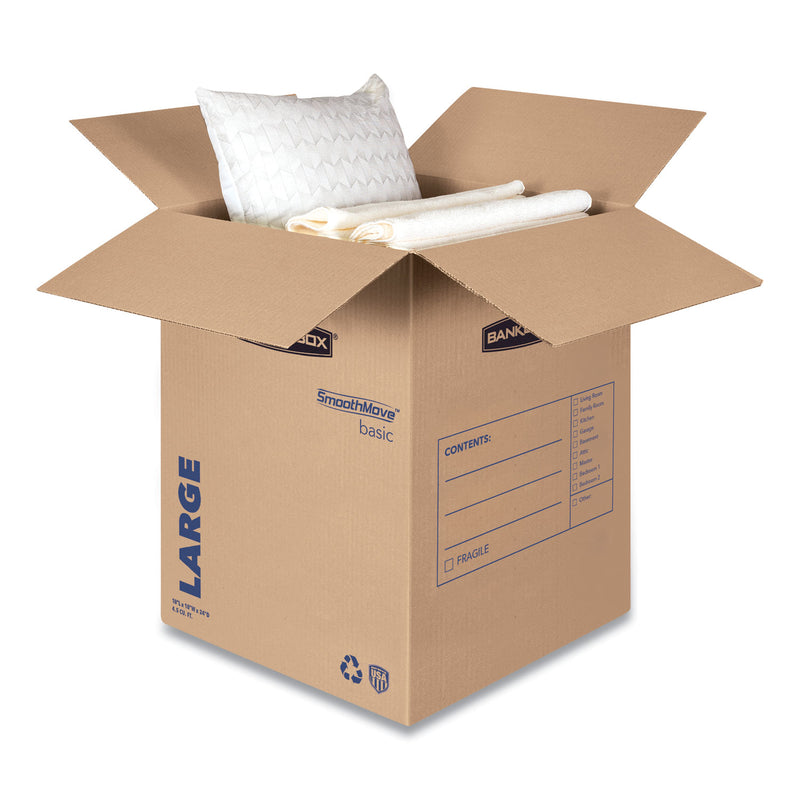 Bankers Box SmoothMove Basic Moving Boxes, Regular Slotted Container (RSC), Large, 18" x 18" x 24", Brown/Blue, 15/Carton