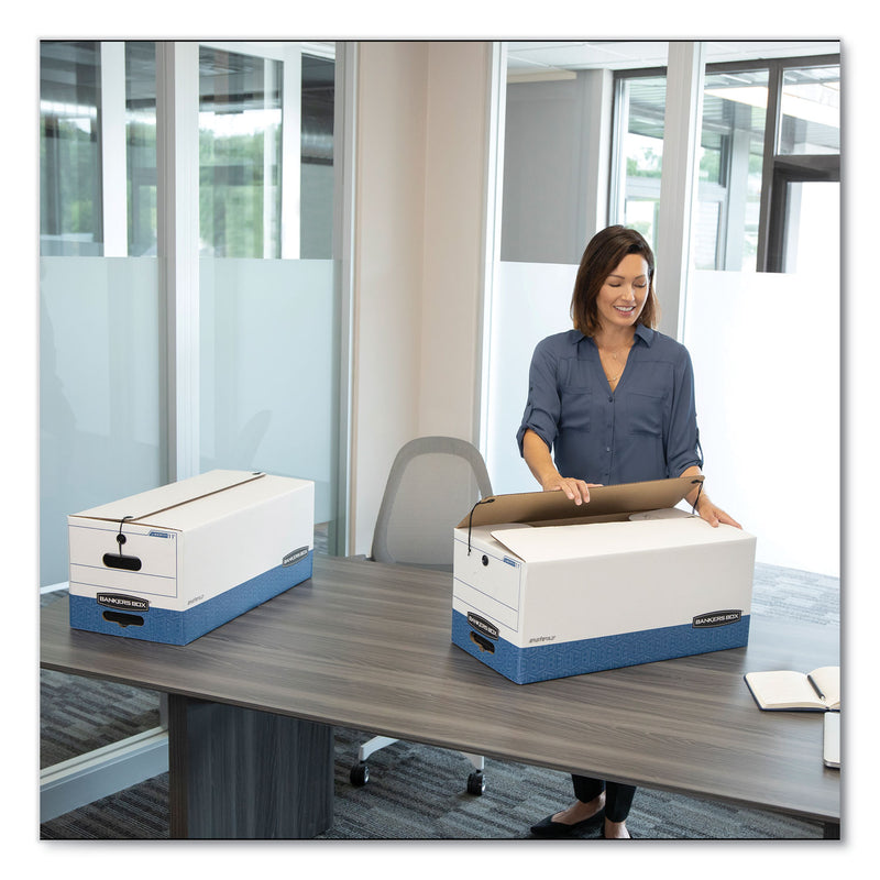 Bankers Box STOR/FILE Medium-Duty Strength Storage Boxes, Legal Files, 15.25" x 24.13" x 10.75", White/Blue, 12/Carton