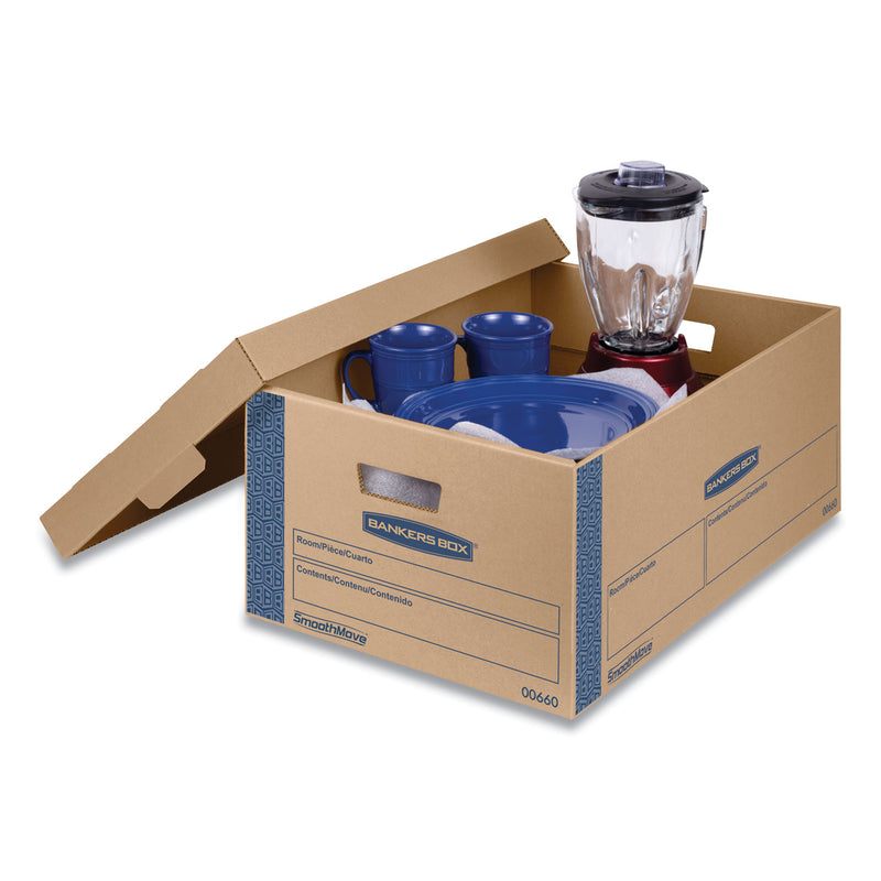 Bankers Box SmoothMove Prime Moving/Storage Boxes, Lift-Off Lid, Half Slotted Container, Large, 15" x 24" x 10", Brown/Blue, 8/Carton