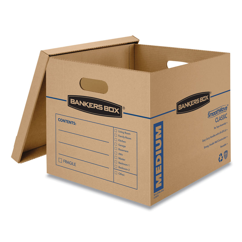 Bankers Box SmoothMove Classic Moving/Storage Boxes, Half Slotted Container (HSC), Medium, 15" x 18" x 14", Brown/Blue, 8/Carton