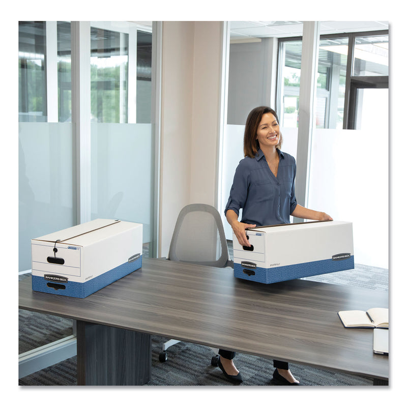 Bankers Box STOR/FILE Medium-Duty Strength Storage Boxes, Legal Files, 15.25" x 24.13" x 10.75", White/Blue, 12/Carton