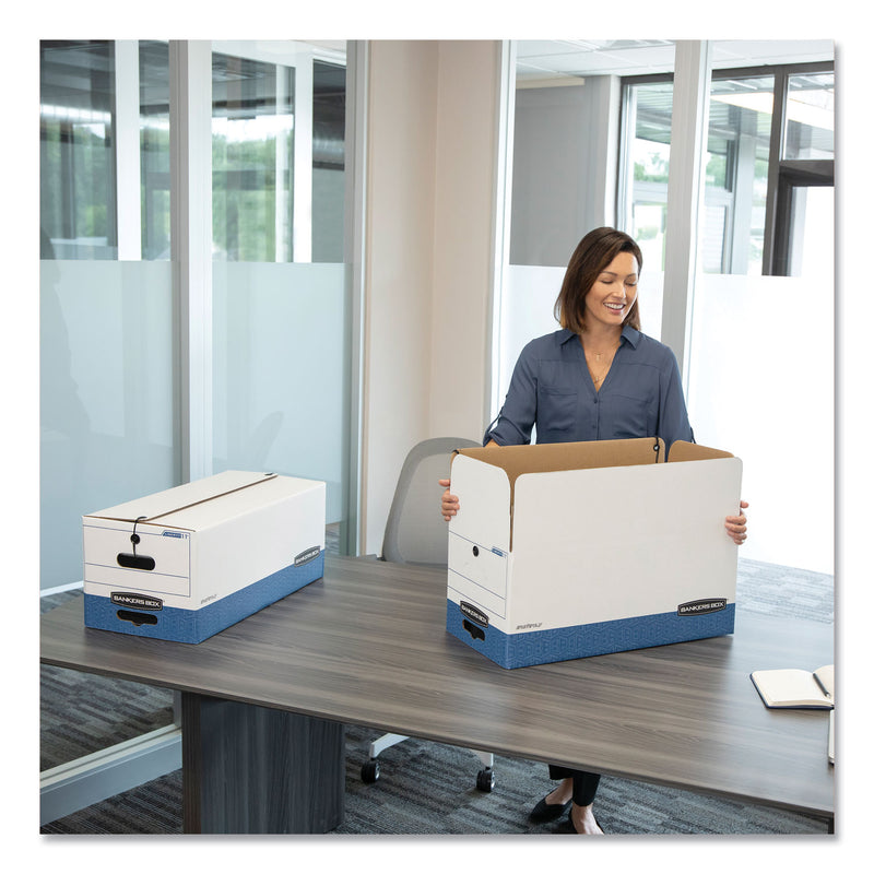 Bankers Box STOR/FILE Medium-Duty Strength Storage Boxes, Legal Files, 15.25" x 24.13" x 10.75", White/Blue, 12/Carton