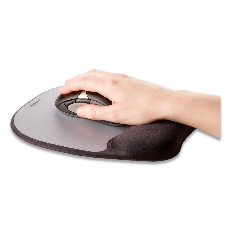 Fellowes Memory Foam Mouse Pad with Wrist Rest, 7.93 x 9.25, Black/Silver