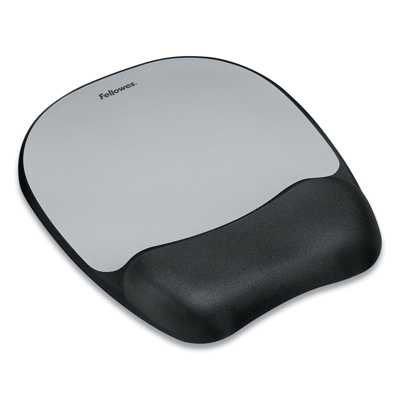 Fellowes Memory Foam Mouse Pad with Wrist Rest, 7.93 x 9.25, Black/Silver