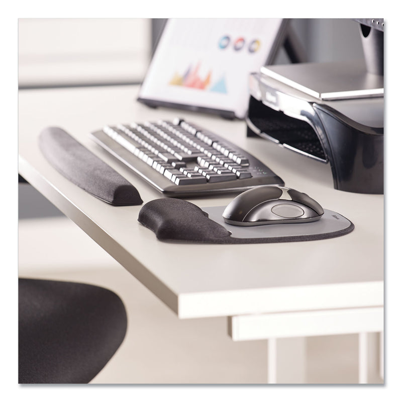 Fellowes Memory Foam Mouse Pad with Wrist Rest, 7.93 x 9.25, Black/Silver