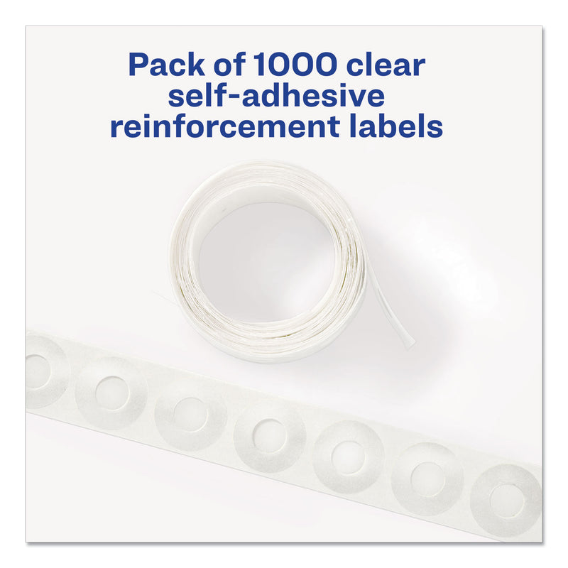 Avery Dispenser Pack Hole Reinforcements, 0.25" Dia, Clear, 1,000/Pack, (5722)