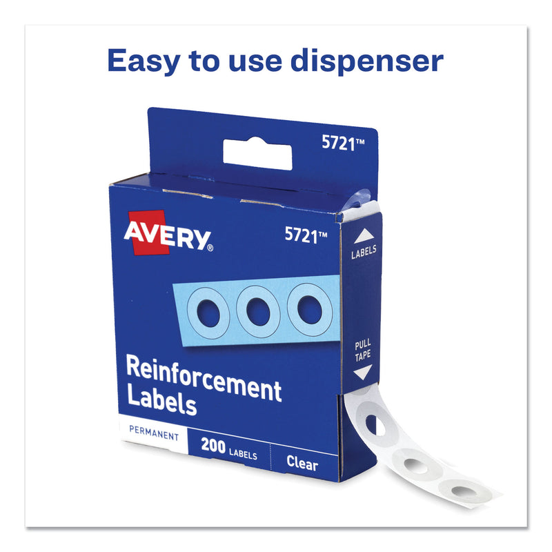 Avery Dispenser Pack Hole Reinforcements, 0.25" Dia, Clear, 200/Pack, (5721)