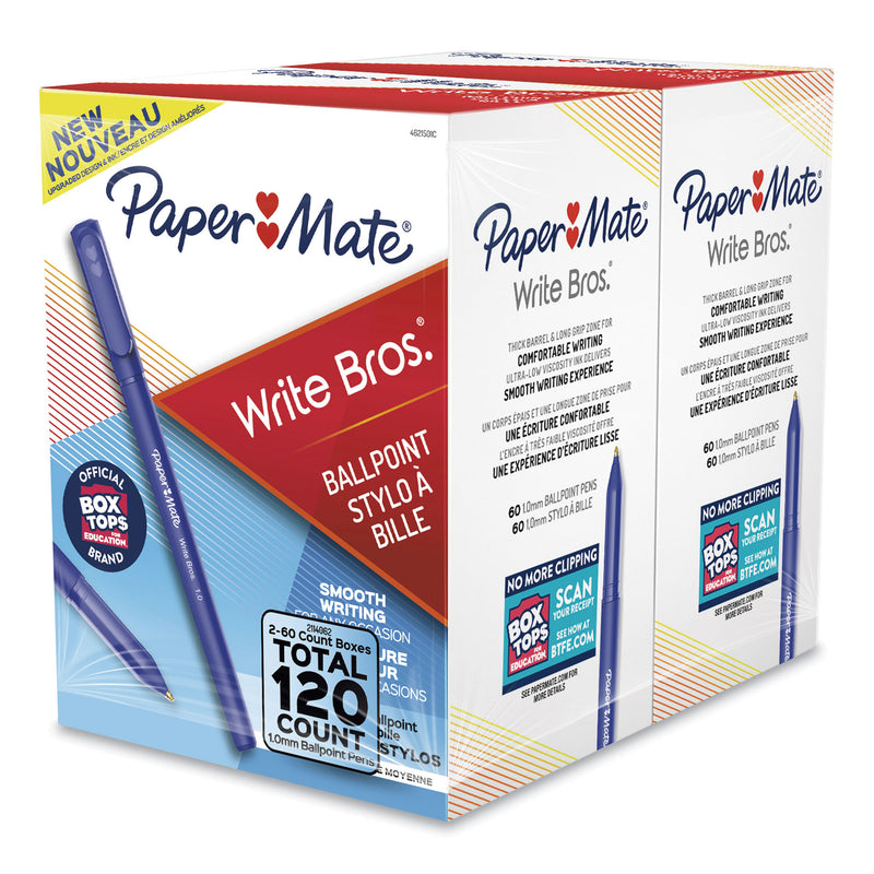 Paper Mate Write Bros. Ballpoint Pen Value Pack, Stick, Medium 1 mm, Blue Ink, Blue Barrel, 120/Pack