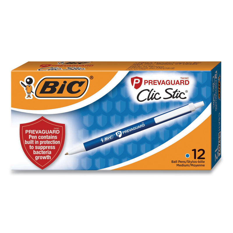 BIC PrevaGuard Ballpoint Pen, Retractable, Medium 1 mm, Blue Ink, Blue Barrel