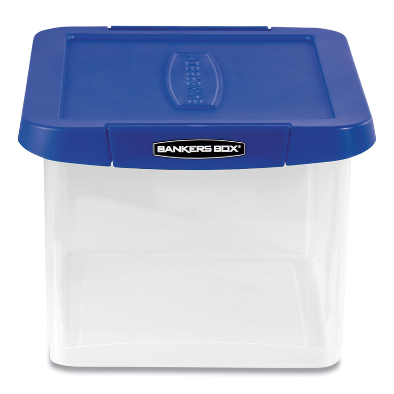 Bankers Box Heavy Duty Plastic File Storage, Letter/Legal Files, 14" x 17.38" x 10.5", Clear/Blue