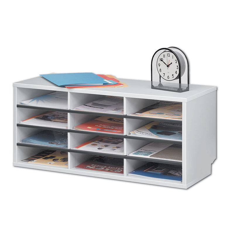 Fellowes Particle Board Desktop Sorter, 12 Compartments, 29 x 11.88 x 12.9, Dove Gray