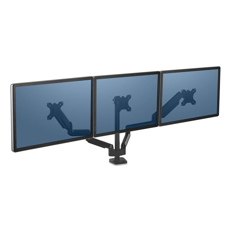 Fellowes Platinum Series Triple Monitor Arm for 27" Monitors, 360 deg Rotation, +85/-20 deg Tilt, 360 deg Pan, Black, Supports 20 lb