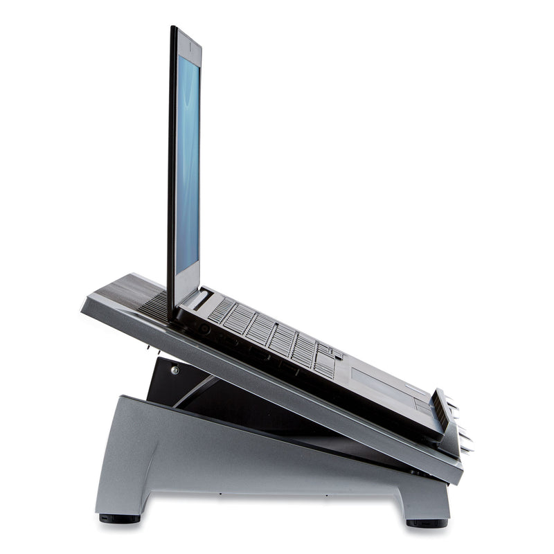 Fellowes Office Suites Laptop Riser Plus, 15.06" x 10.5" x 6.5", Black/Silver, Supports 10 lbs