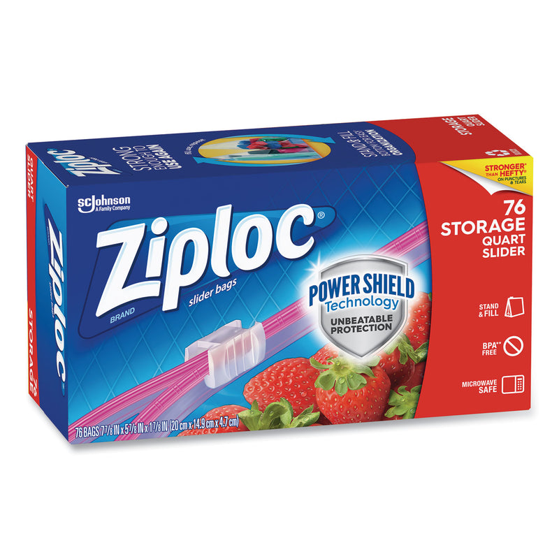 Ziploc Slider Storage Bags, 1 qt, 5.88" x 7.88", Clear, 9/Carton