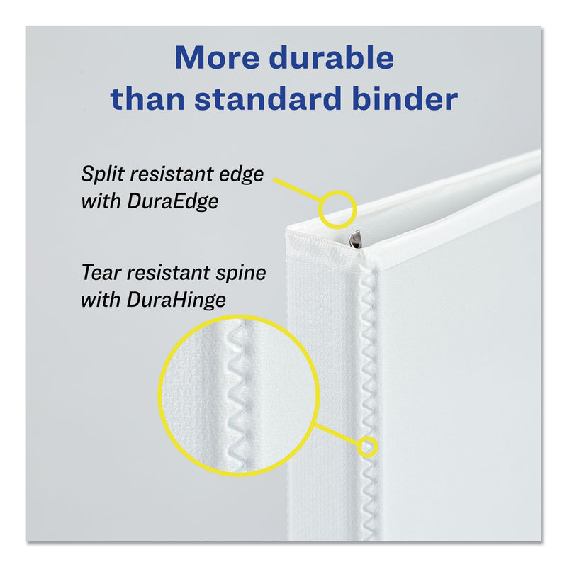 Avery Durable View Binder with DuraHinge and Slant Rings, 3 Rings, 1.5" Capacity, 11 x 8.5, White, 4/Pack