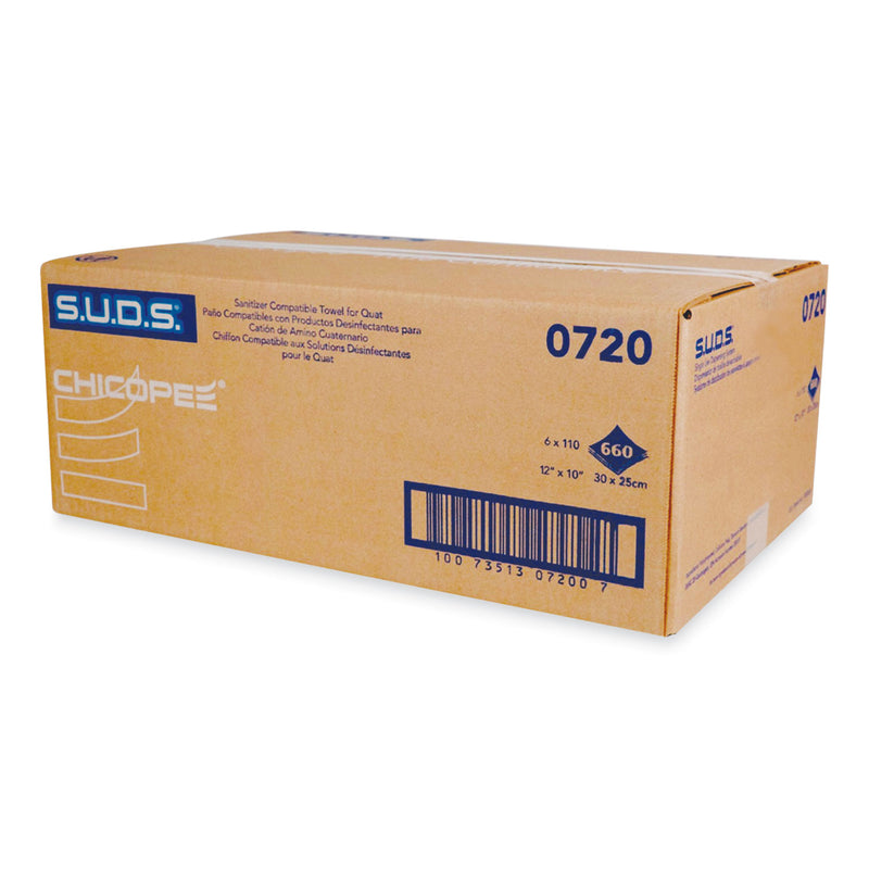 Chicopee S.U.D.S. Single Use Dispensing System Towels For Quat, 10 x 12, Unscented, White, 110/Roll, 6 Rolls/Carton