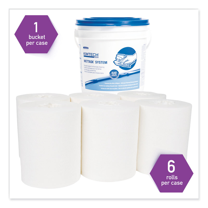 WypAll Power Clean Wipers for Solvents WetTask Customizable Wet Wiping System 12 x 6, Unscented, 95/Roll, 6 Rolls/1 Bucket/Carton