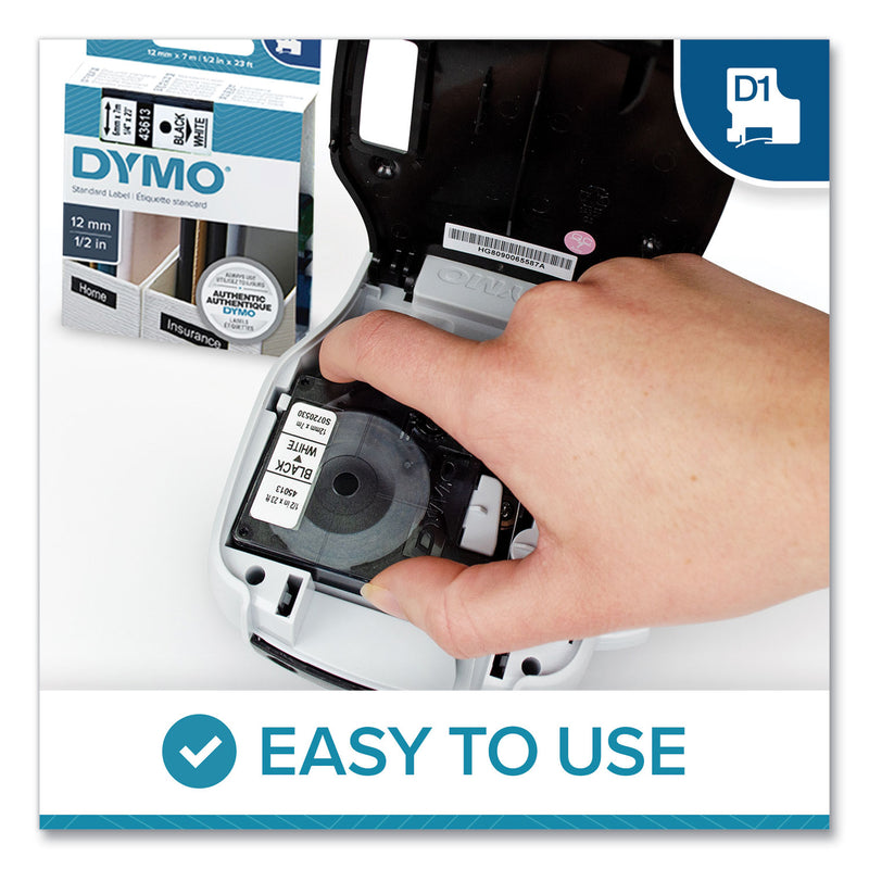 DYMO D1 High-Performance Polyester Removable Label Tape, 0.37" x 23 ft, Black on Clear