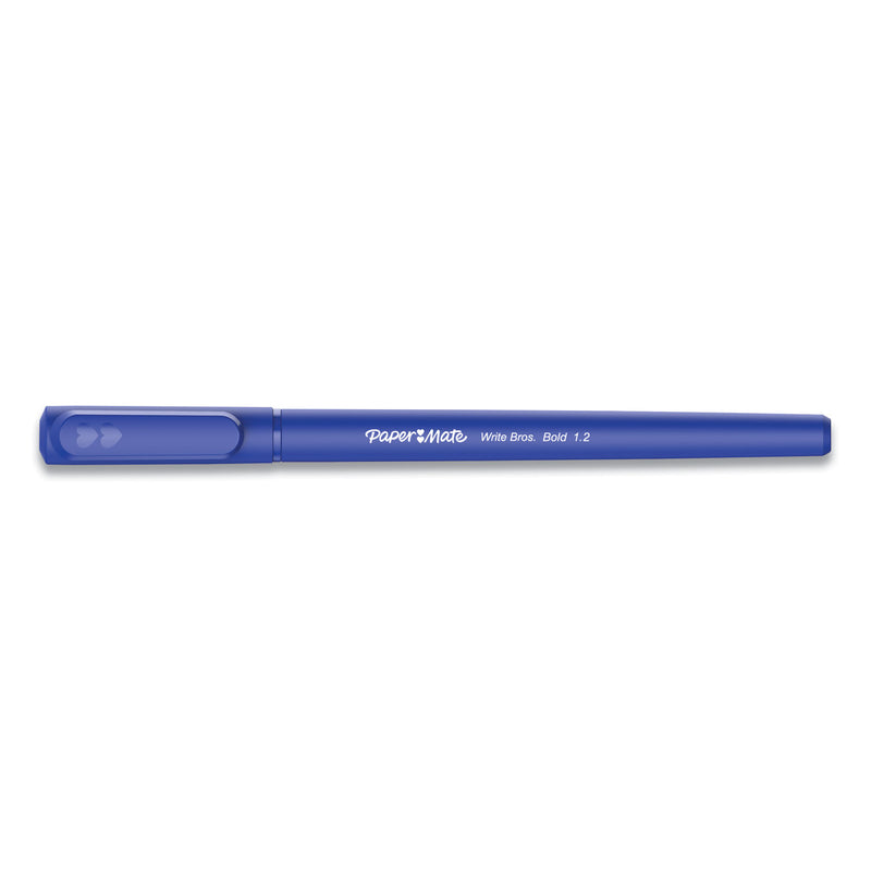 Paper Mate Write Bros. Ballpoint Pen, Stick, Bold 1.2 mm, Blue Ink, Blue Barrel, Dozen