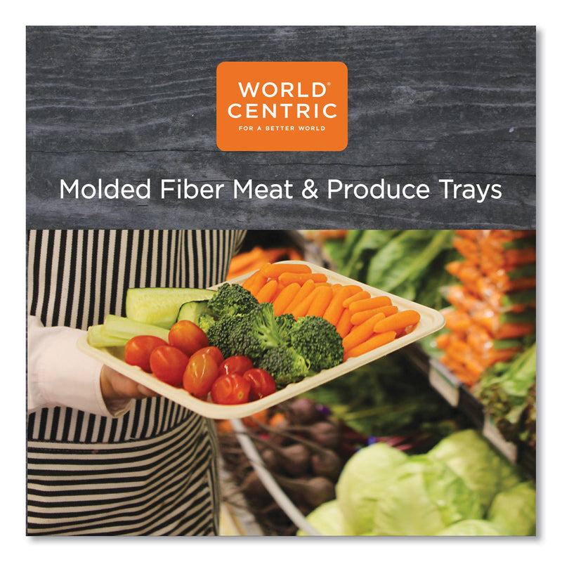 World Centric Fiber Trays, PLA Lined, PFAS Free, 1-Compartment, 8.3 x 4.9 x 0.7, Natural, Paper, 500/Carton