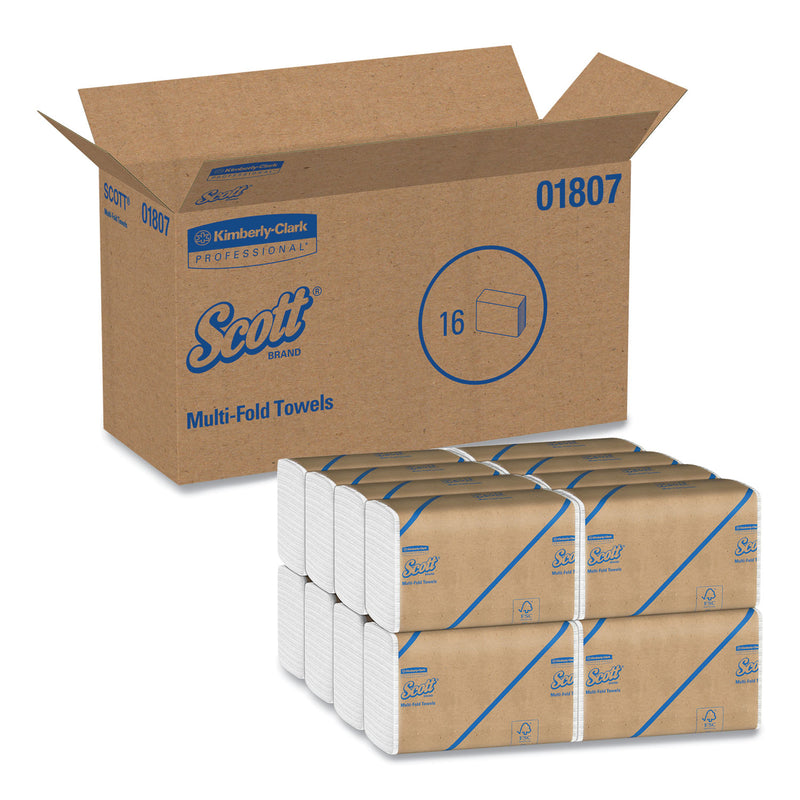 Scott Essential Multi-Fold Towels 100% Recycled, 9.2  x 9.4, White, 250/Pack, 16 Pack/Carton