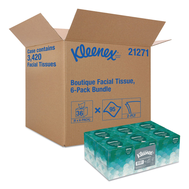 Kleenex Boutique White Facial Tissue for Business, Pop-Up Box, 2-Ply, 95 Sheets/Box, 6 Boxes/Pack, 6 Packs/Carton