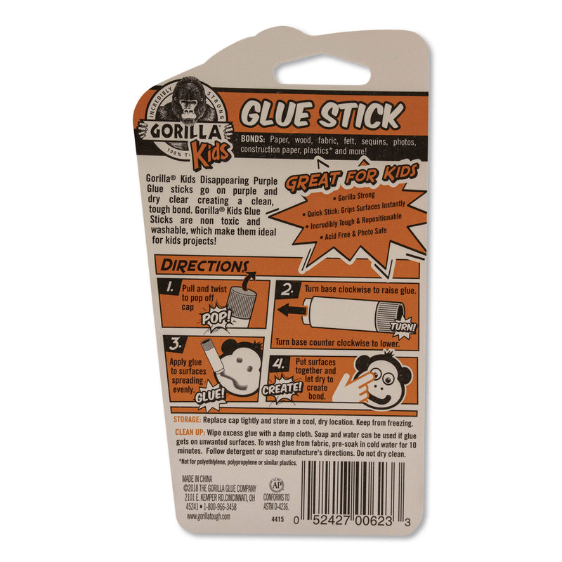 Gorilla School Glue Sticks, 0.7 oz/Stick, Dries Clear, 6/Box