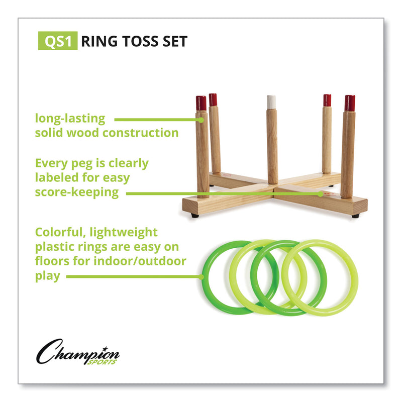 Champion Sports Ring Toss Set, Plastic/Wood, Assorted Colors, 5 Pegs, 4 Rings