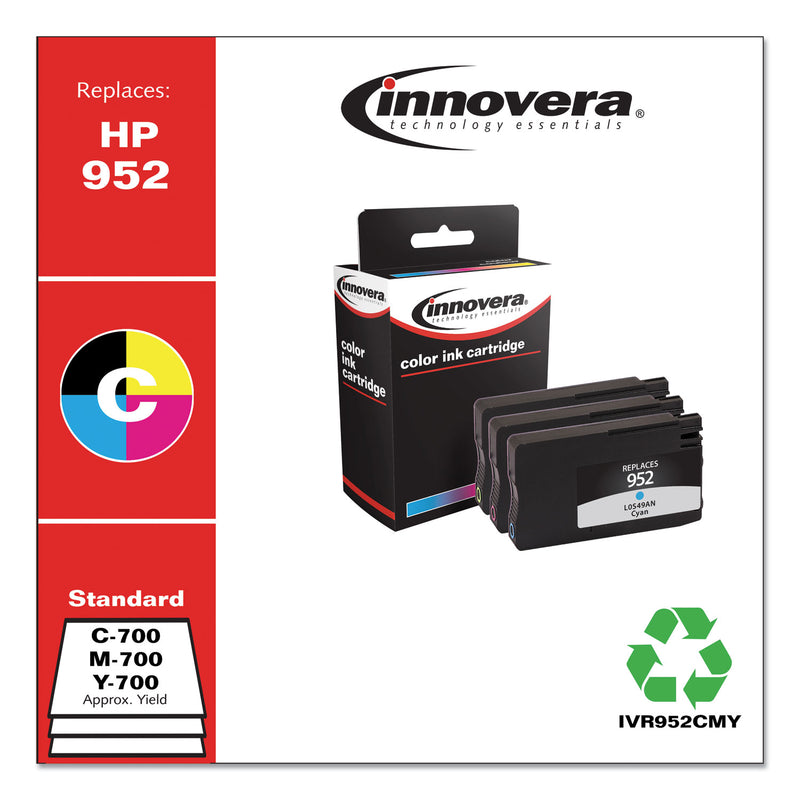 Innovera Remanufactured Cyan/Magenta/Yellow Ink, Replacement for 952 (N9K27AN), 700 Page-Yield