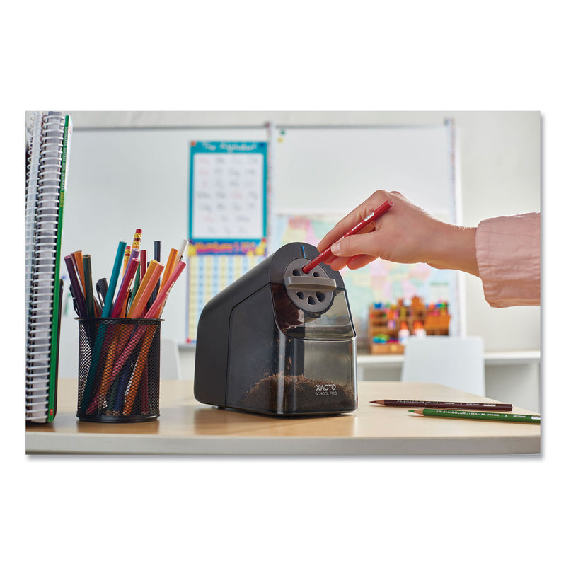 X-ACTO Model 1670 School Pro Classroom Electric Pencil Sharpener, AC-Powered, 4 x 7.5 x 7.5, Black/Gray/Smoke