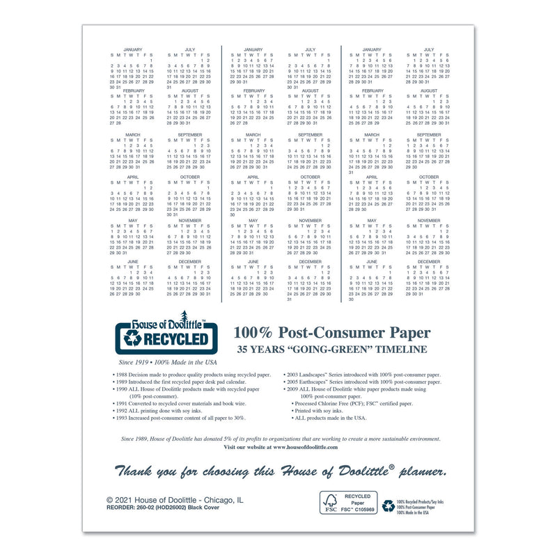 House of Doolittle Recycled Ruled 14-Month Planner with Stitched Leatherette Cover, 11 x 8.5, Black Cover, 14-Month (Dec to Jan): 2022 to 2024