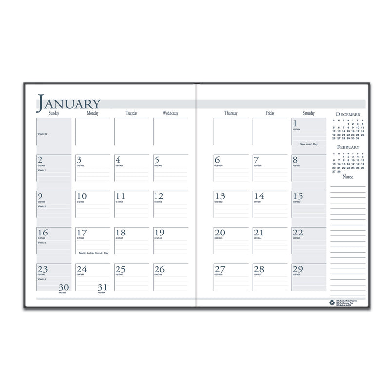House of Doolittle Recycled Ruled 14-Month Planner with Stitched Leatherette Cover, 10 x 7, Black Cover, 14-Month (Dec to Jan): 2022 to 2024