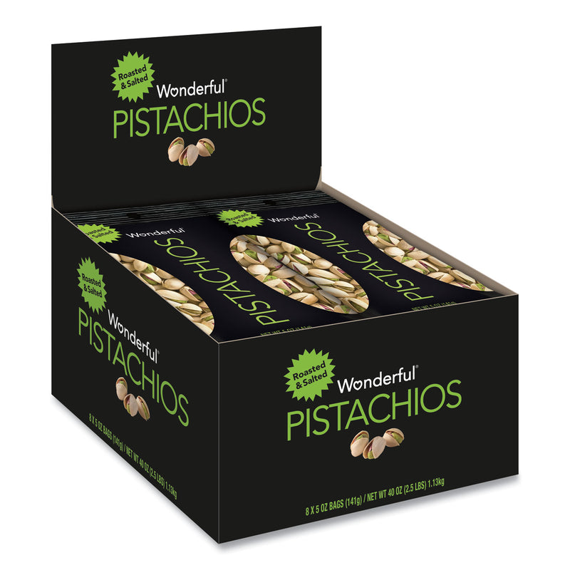 Paramount Farms Wonderful Pistachios, Dry Roasted and Salted, 5 oz, 8/Box