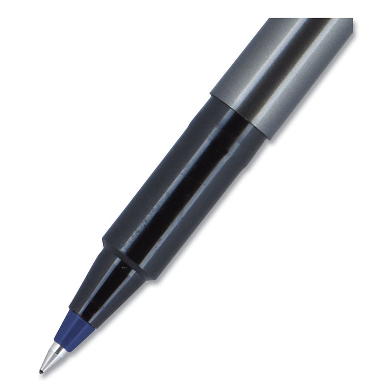 uniball Deluxe Roller Ball Pen, Stick, Micro 0.5 mm, Blue Ink, Metallic Gray Barrel, Dozen