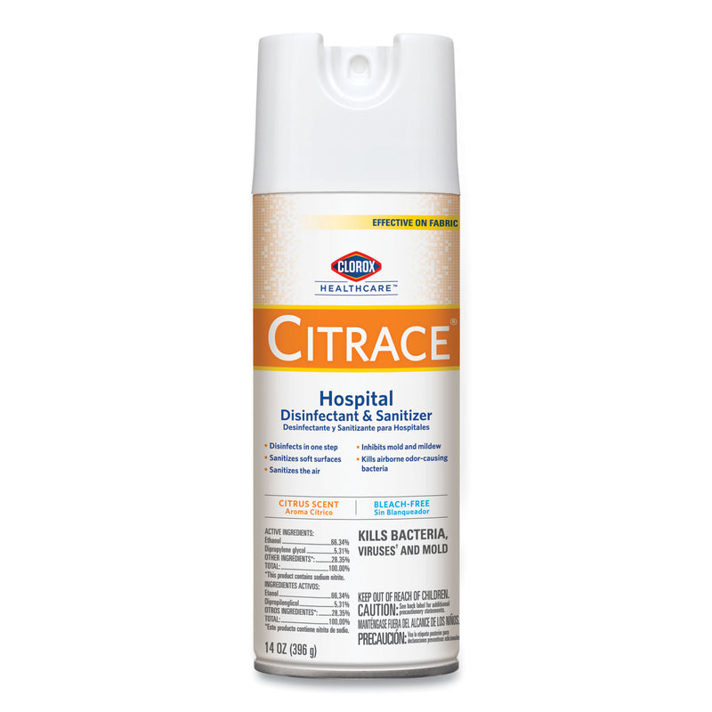 Clorox Citrace Hospital Disinfectant and Deodorizer, Citrus, 14 oz Aerosol Spray, 12/Carton