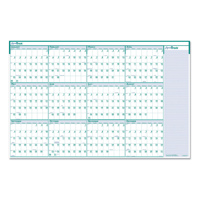 House of Doolittle Express Track Recycled Reversible/Erasable Yearly Wall Calendar, 24 x 37, White/Teal Sheets, 12-Month (Jan to Dec): 2023