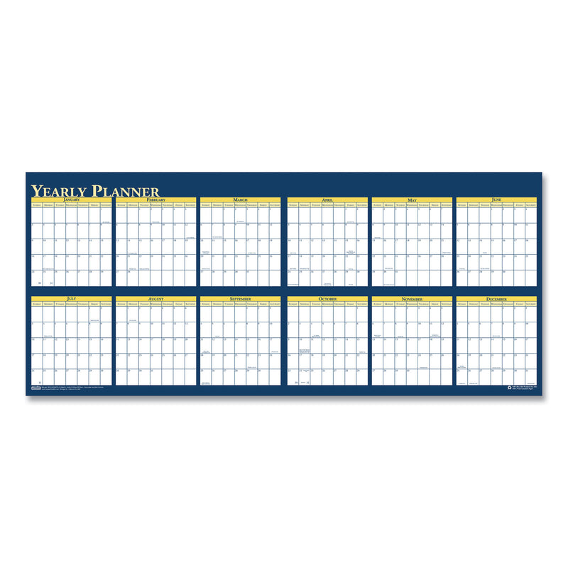 House of Doolittle Recycled Reversible Yearly Wall Planner, 60 x 26, White/Blue/Yellow Sheets, 12-Month (Jan to Dec): 2023