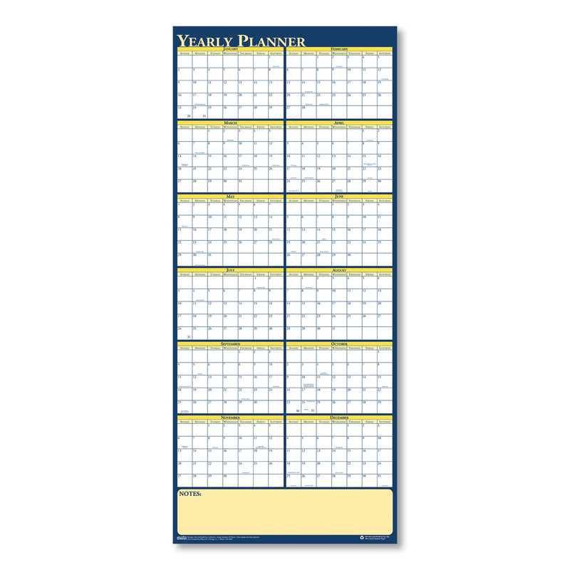 House of Doolittle Recycled Reversible Yearly Wall Planner, 60 x 26, White/Blue/Yellow Sheets, 12-Month (Jan to Dec): 2023