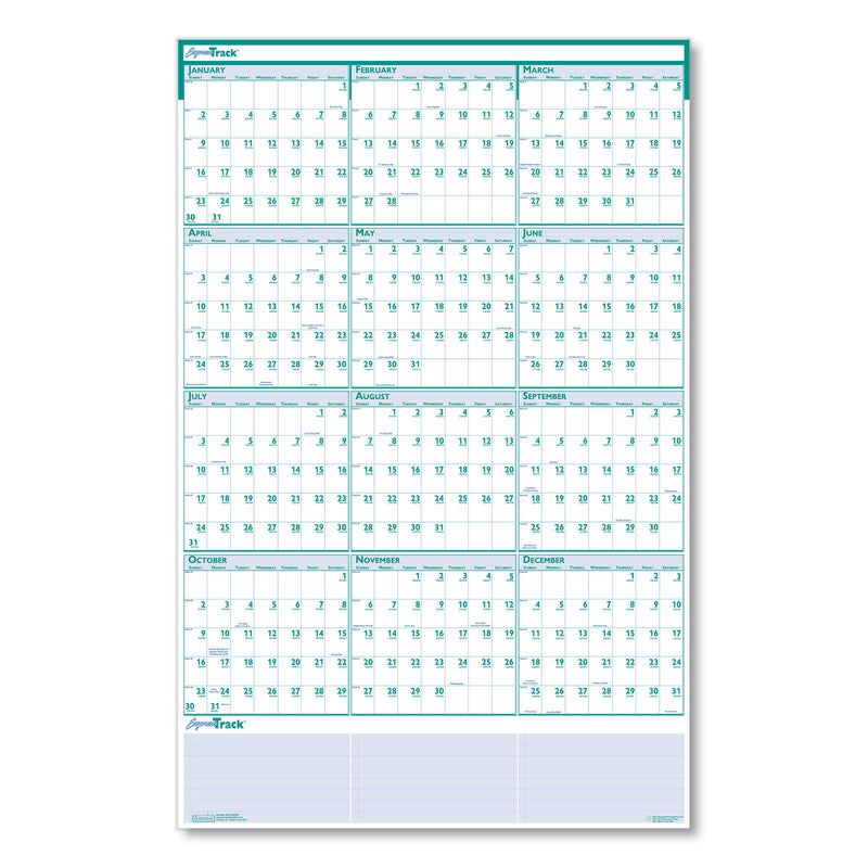 House of Doolittle Express Track Recycled Reversible/Erasable Yearly Wall Calendar, 24 x 37, White/Teal Sheets, 12-Month (Jan to Dec): 2023