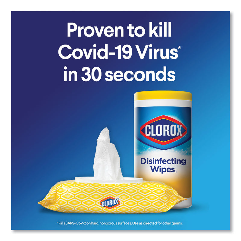 Clorox Disinfecting Wipes, 7 x 7.75, Crisp Lemon, 75/Canister