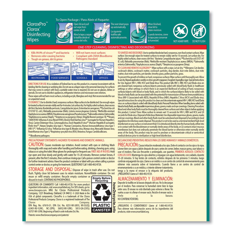 Clorox Disinfecting Wipes, 7 x 8, Fresh Scent, 75/Canister