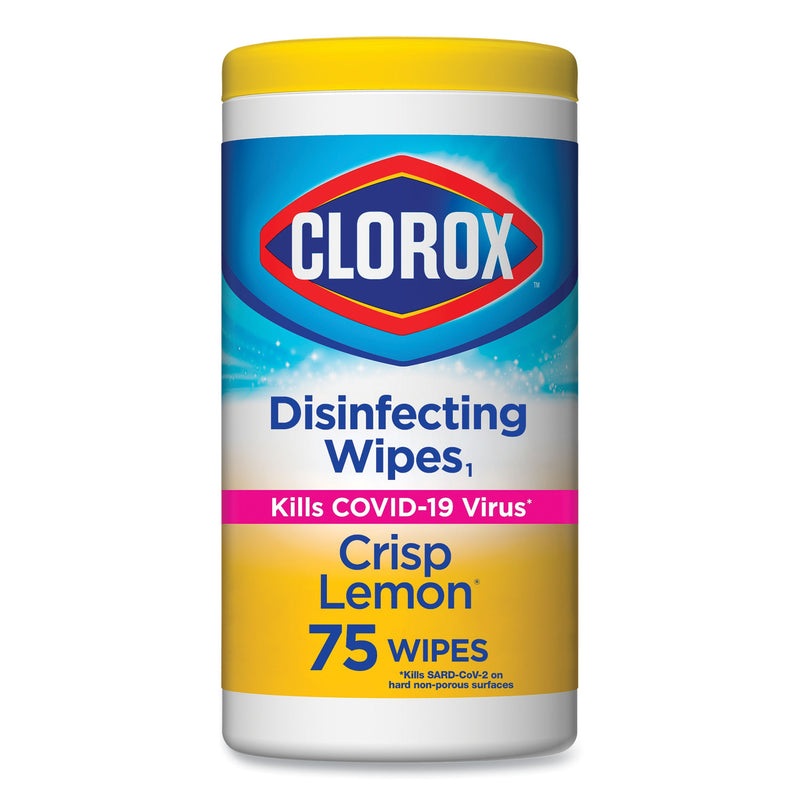 Clorox Disinfecting Wipes, 7 x 7.75, Crisp Lemon, 75/Canister