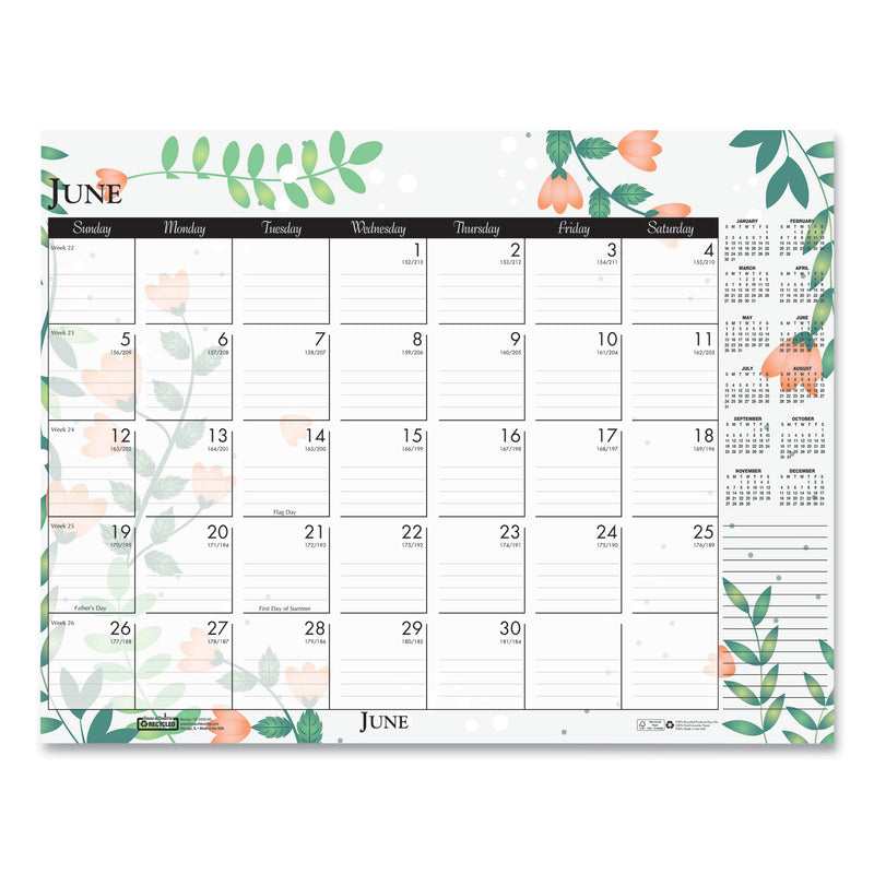 House of Doolittle Recycled Desk Pad Calendar, Wild Flowers Artwork, 18.5 x 13, White Sheets, Black Binding/Corners,12-Month (Jan-Dec): 2023