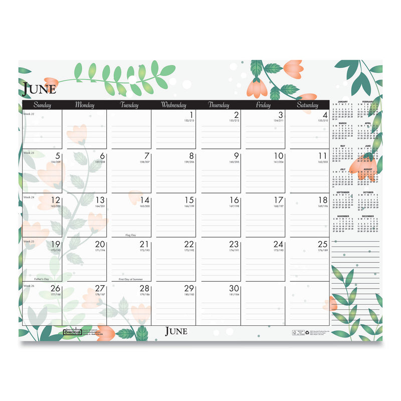 House of Doolittle Recycled Desk Pad Calendar, Wild Flowers Artwork, 22 x 17, White Sheets, Black Binding/Corners,12-Month (Jan-Dec): 2023