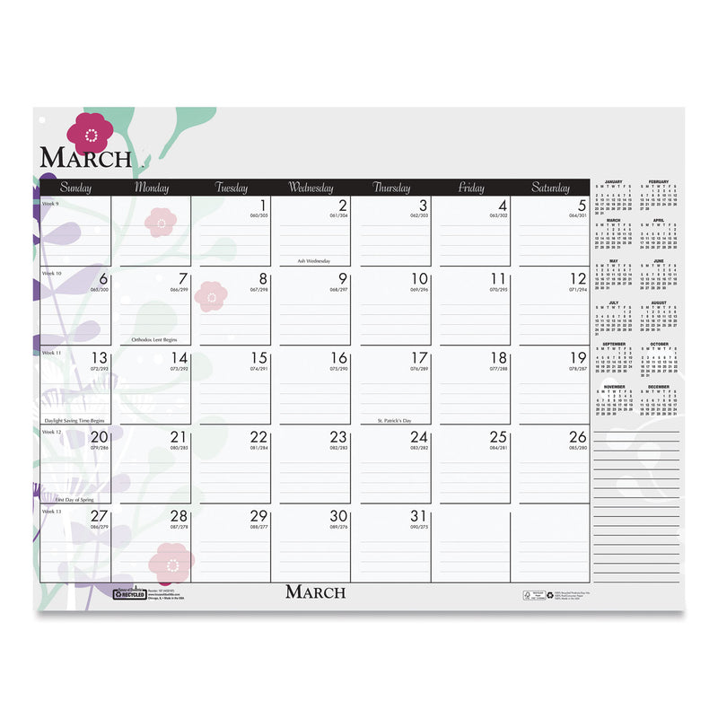 House of Doolittle Recycled Desk Pad Calendar, Wild Flowers Artwork, 18.5 x 13, White Sheets, Black Binding/Corners,12-Month (Jan-Dec): 2023