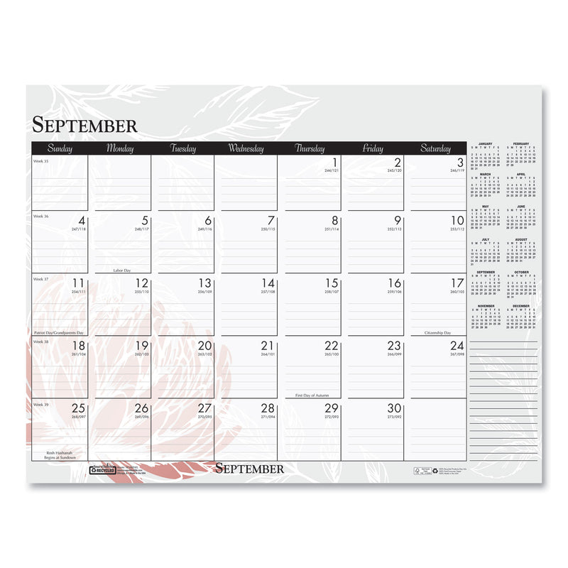 House of Doolittle Recycled Desk Pad Calendar, Wild Flowers Artwork, 22 x 17, White Sheets, Black Binding/Corners,12-Month (Jan-Dec): 2023