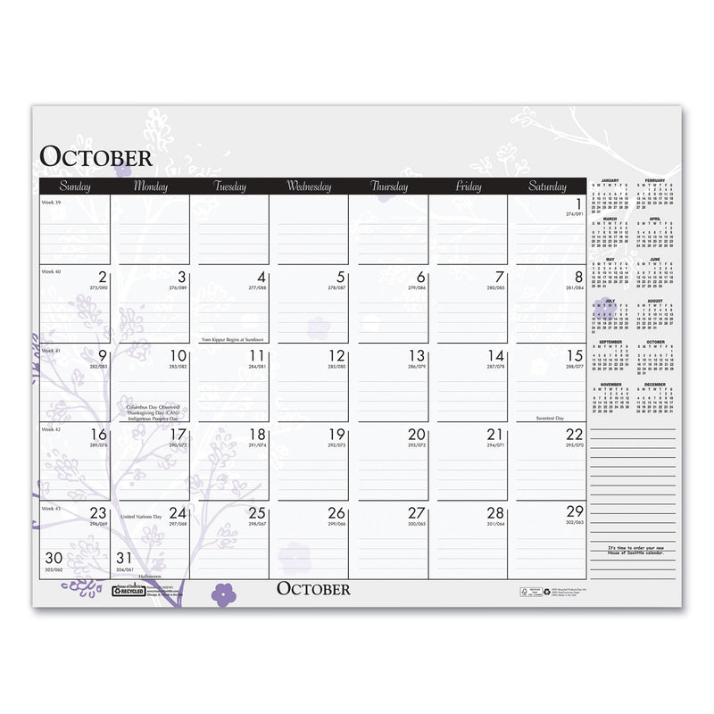 House of Doolittle Recycled Desk Pad Calendar, Wild Flowers Artwork, 18.5 x 13, White Sheets, Black Binding/Corners,12-Month (Jan-Dec): 2023