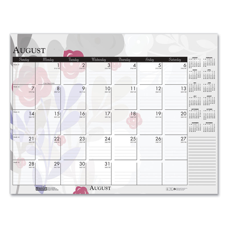 House of Doolittle Recycled Desk Pad Calendar, Wild Flowers Artwork, 18.5 x 13, White Sheets, Black Binding/Corners,12-Month (Jan-Dec): 2023