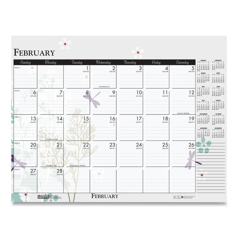 House of Doolittle Recycled Desk Pad Calendar, Wild Flowers Artwork, 18.5 x 13, White Sheets, Black Binding/Corners,12-Month (Jan-Dec): 2023